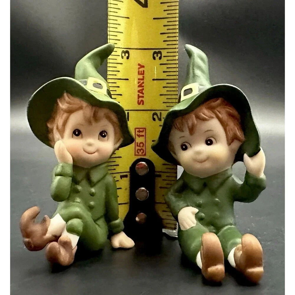 VTG Lefton Pixie Elf Leprechaun Pair Bisque Irish Fairy Tale Figurines 06107